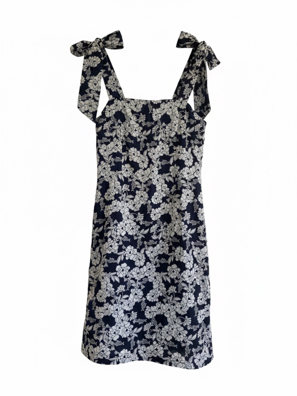 J. Crew Navy and White Magnolia Floral Tie-Shoulder Dress - Picture 6 of 8